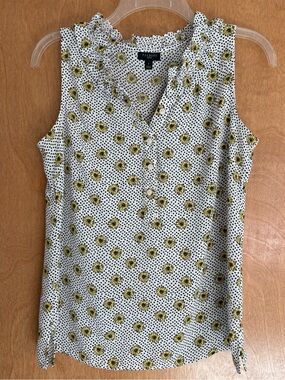 Talbots Sleeveless Ruffle Neck Sunflower Print Size Petite XS